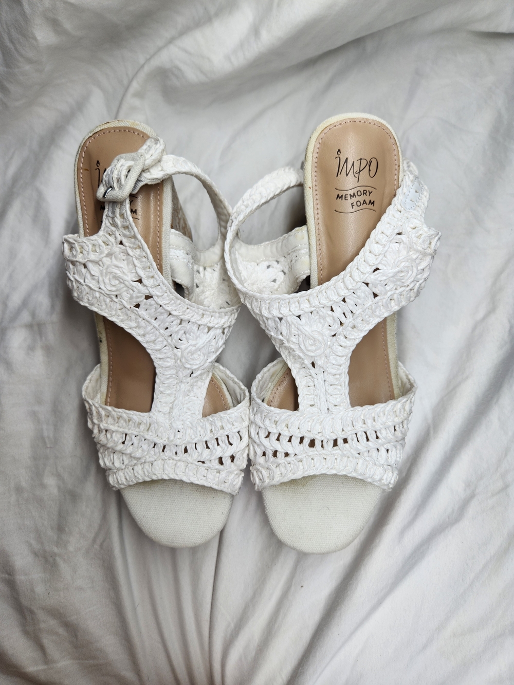 IMPO White Crochet Memory Foam Sandals